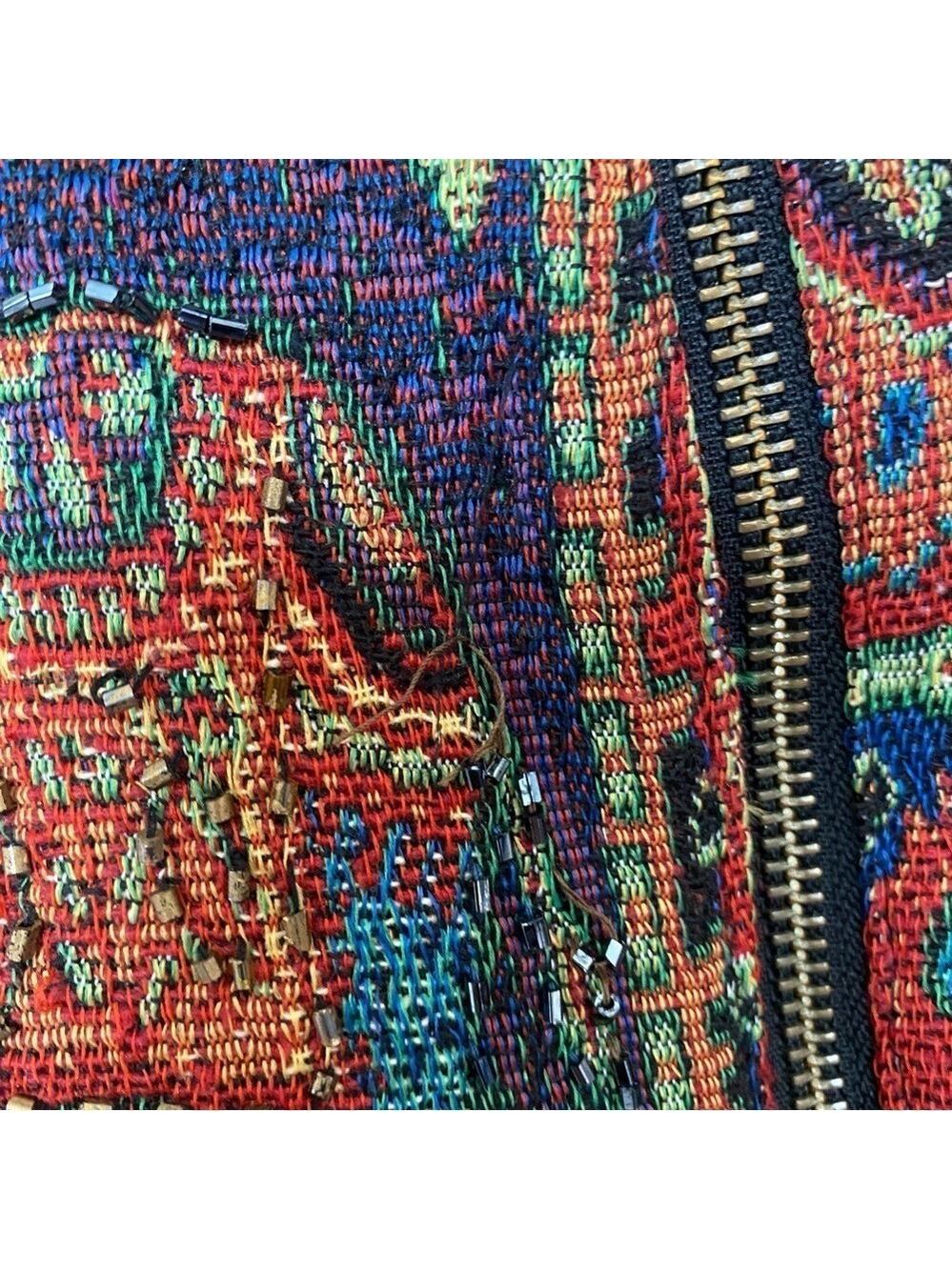 Parsley & Sage Tapestry Flowers Animal Beaded Zip Jacket 1X Pockets Lined - Picture 11 of 16